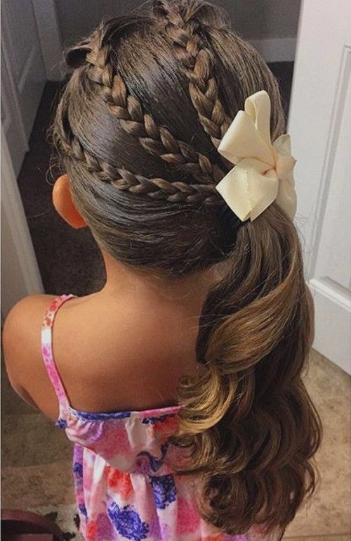triple braid and pony little girl hairstyle