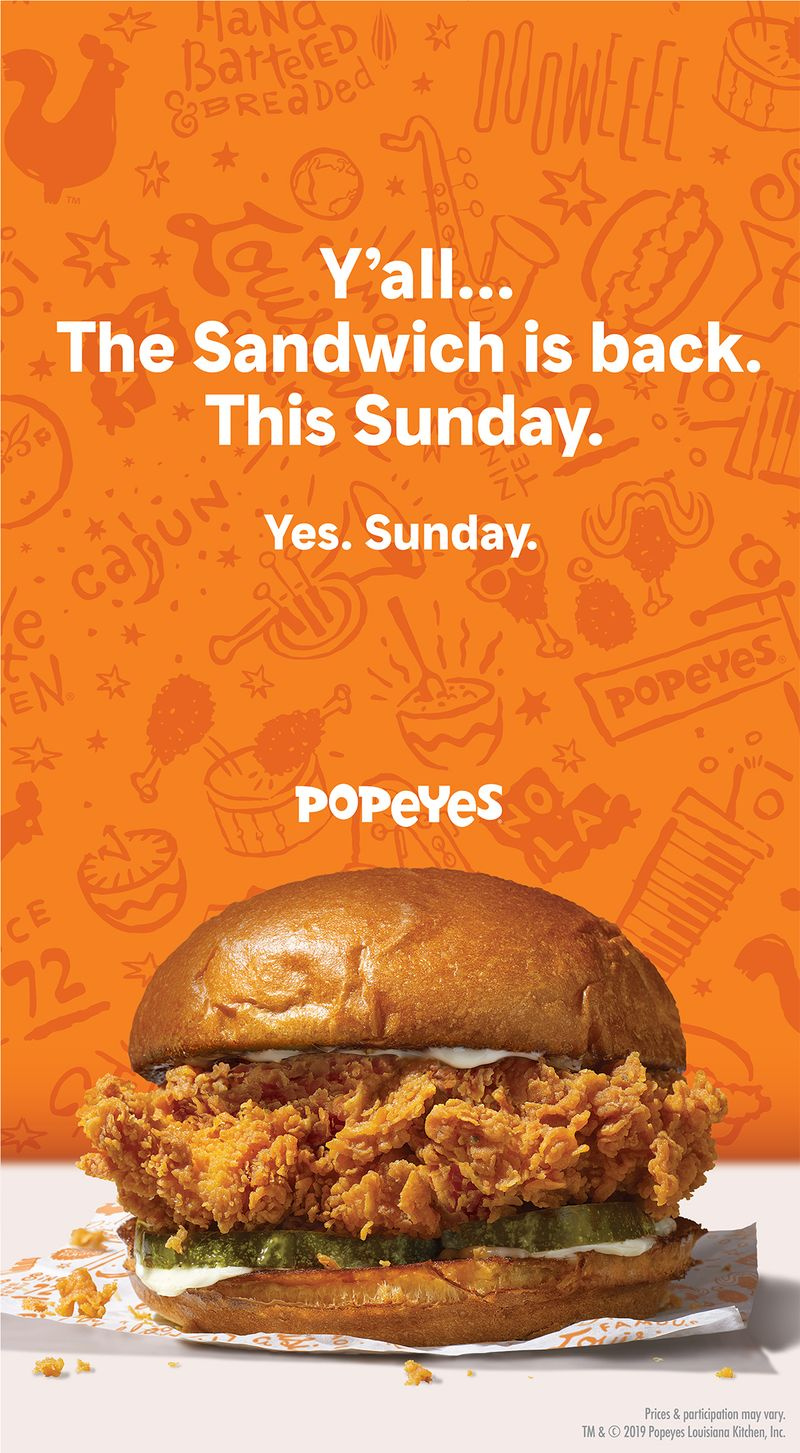 El sándwich de pollo Popeyes regresará a los restaurantes de todo el país