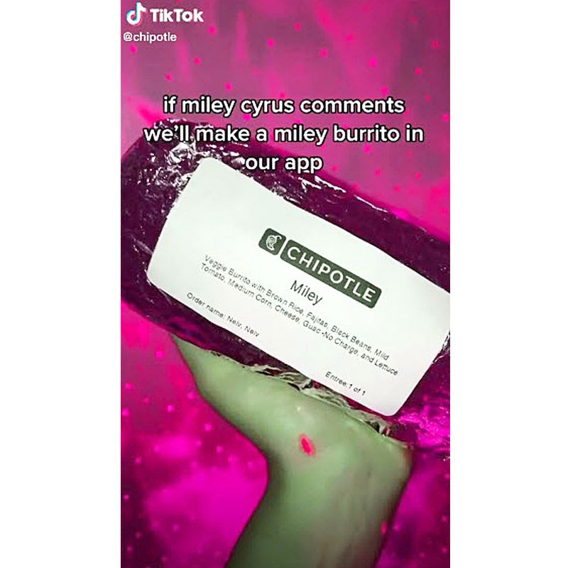 Miley Cyrus obtient le nom Chipotle Burrito après elle