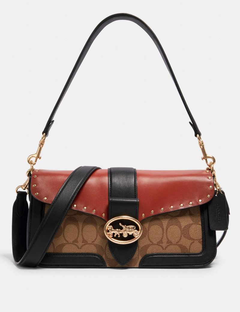 Bolso de hombro Georgie en lona de firma colorblock con remaches