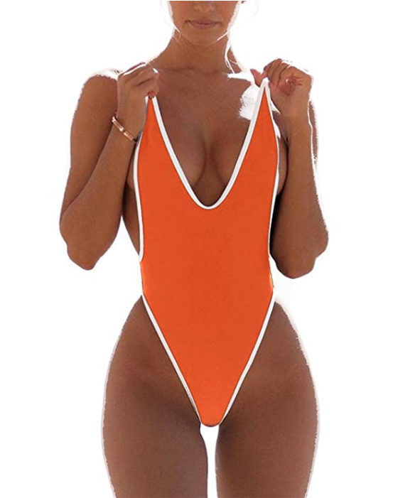 FITTOO Women Monokini Retro Thongワンピース水着(オレンジ)