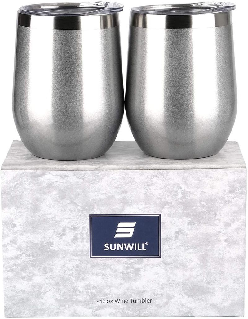 SUNWILL断熱ワインタンブラー、リッドシルバー2パック付き