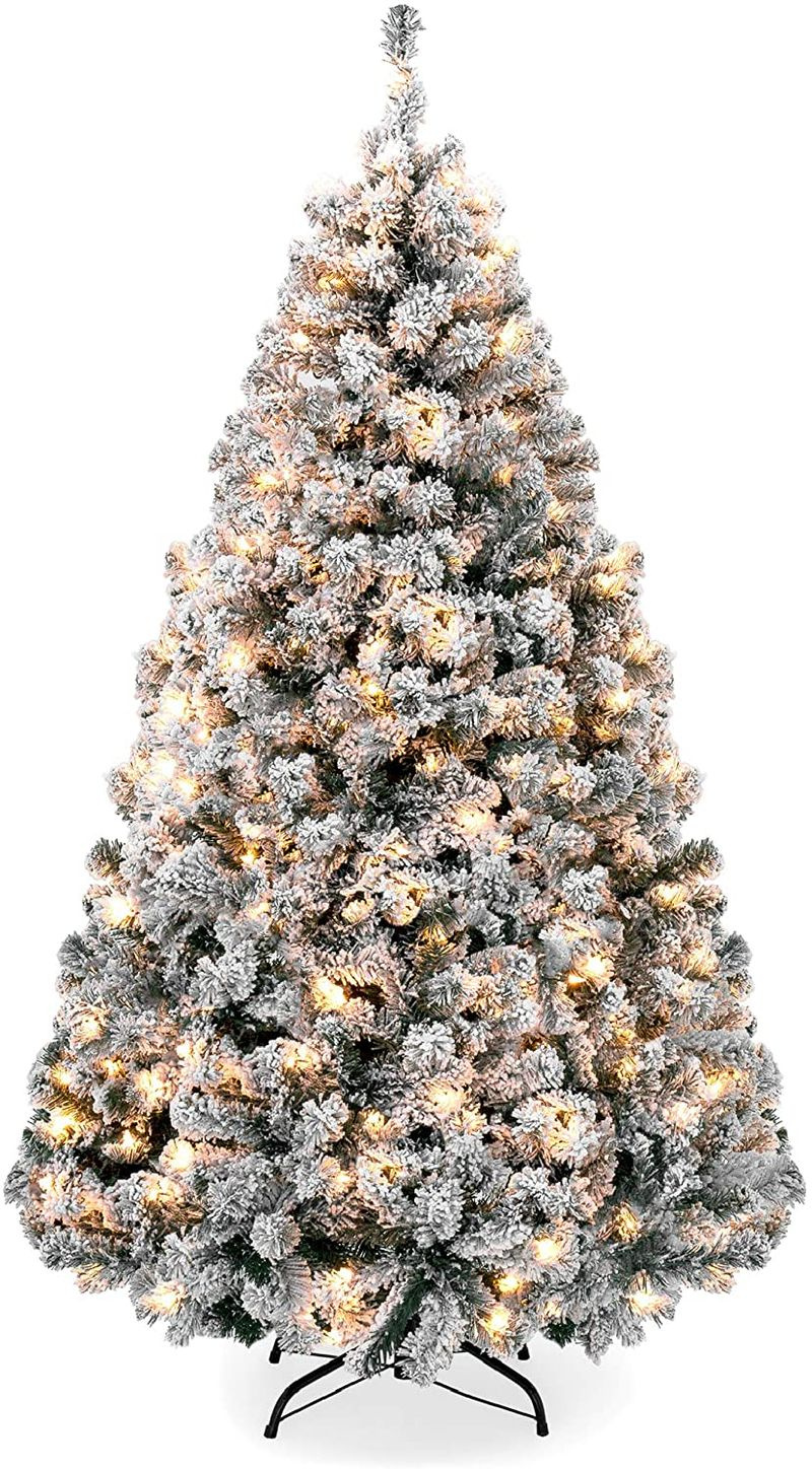 Best Choice Products - Árbol de pino de Navidad artificial con nieve preiluminada de 6 pies