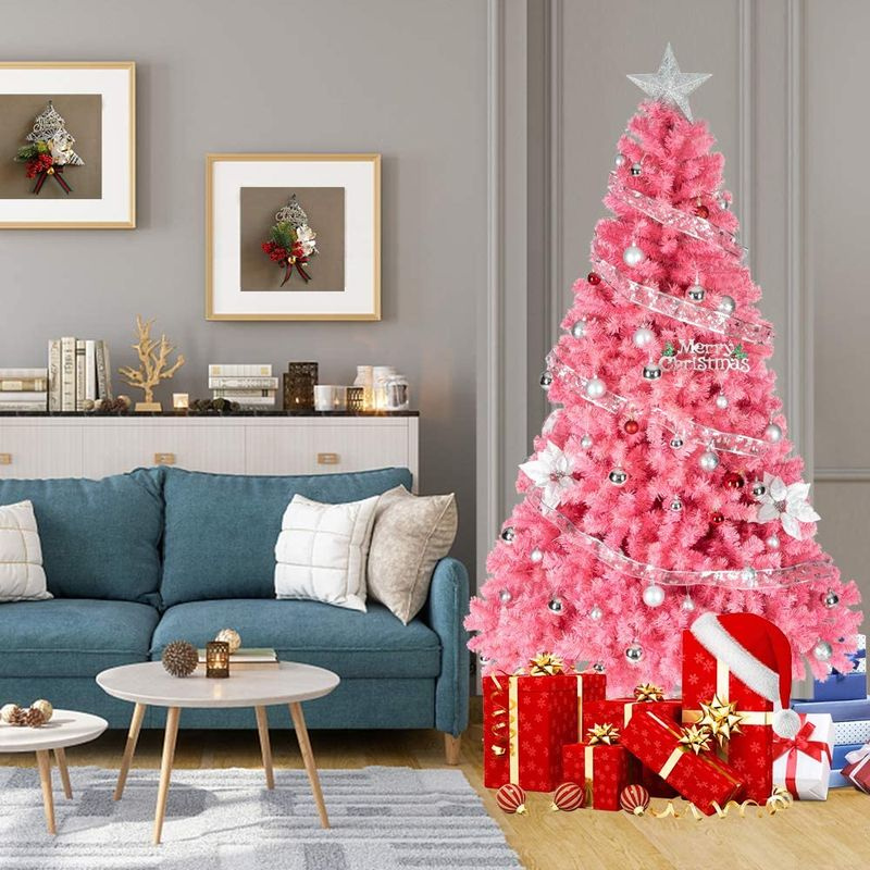 Bonnlo - Árbol de Navidad rosa artificial completo mejorado de 6 pies