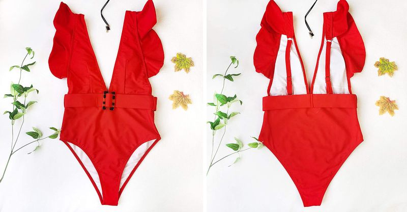 traje de baño de una pieza con volantes de tengweng