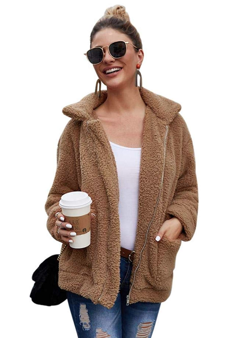 TmoreWomenフェイクファーシャーリングシャギーコート