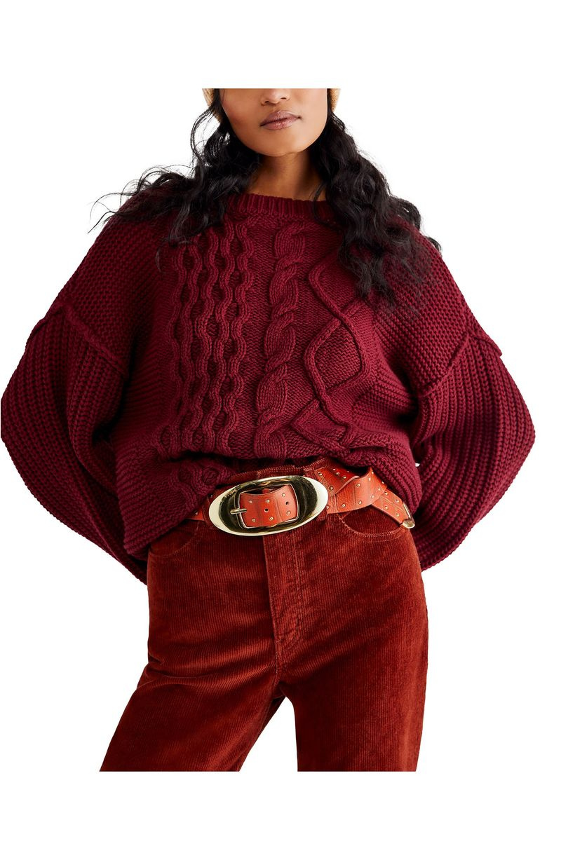 Free People Dream Pullover mit Rundhalsausschnitt und Zopfmuster