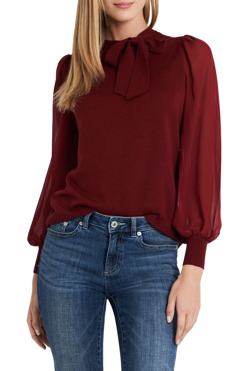 Cece Sweet Tie Mix Media Pullover aus Baumwollmischung