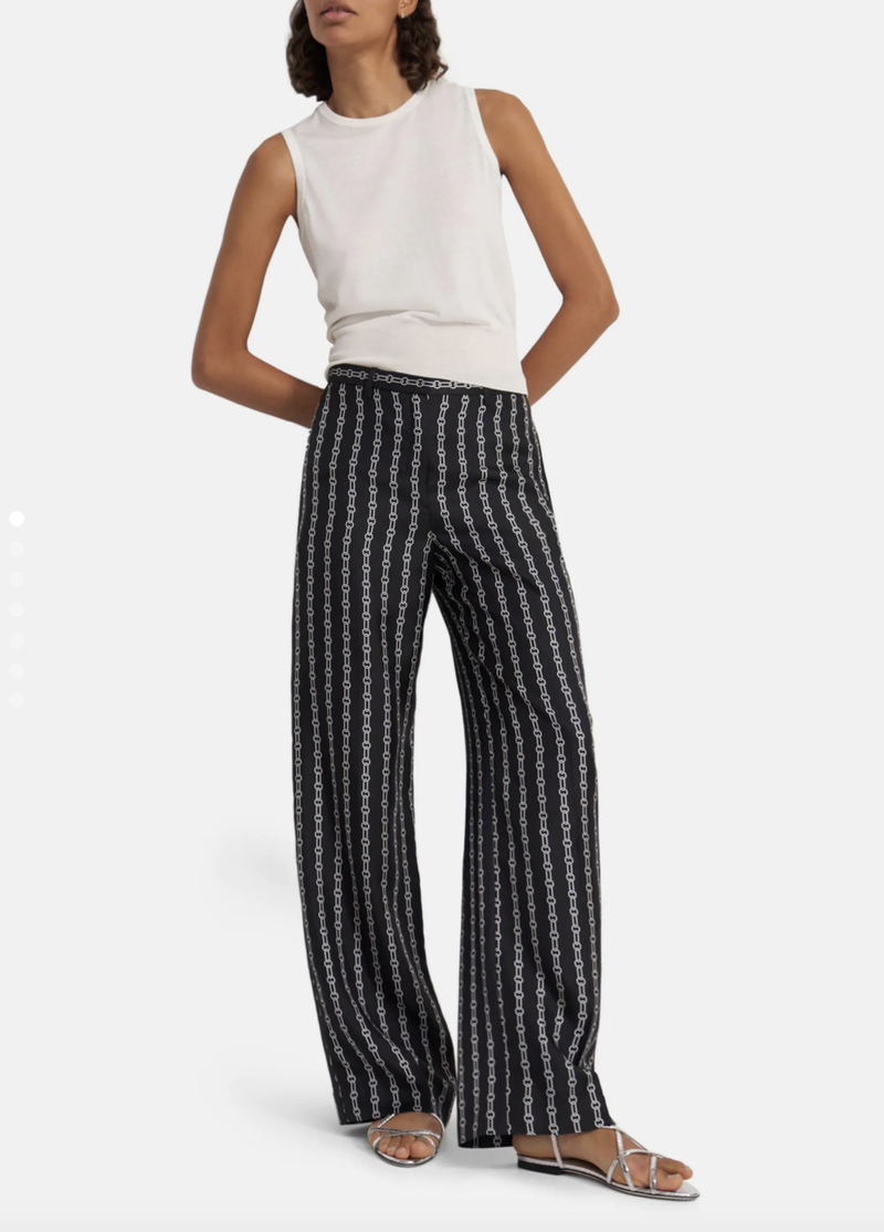 Weite Hose aus Seiden-Twill mit Kettendruck