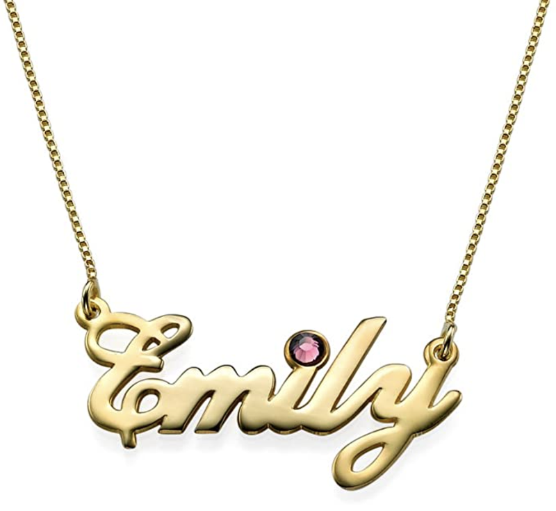 MyNameNecklace Collar con nombre personalizado hecho con piedra natal de Swarovski