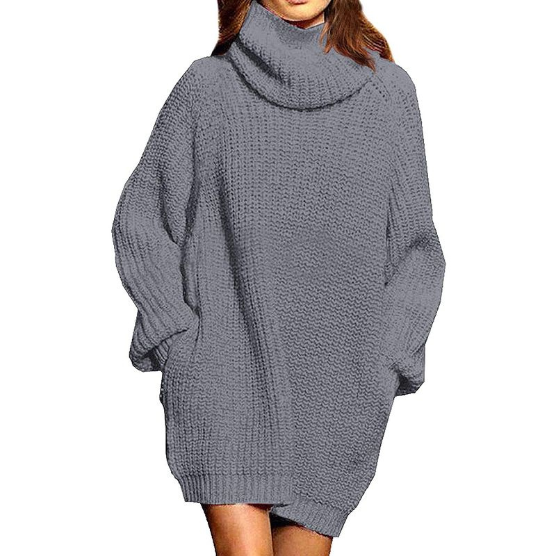 Pink Queen Loose Oversize Pulloverkleid mit Rollkragen